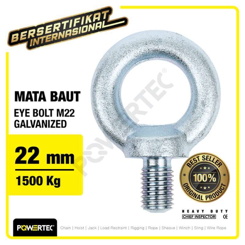 Promo Eye Bolt / Mata Baut Galvanized M22 POWERTEC Diskon 33 di Seller