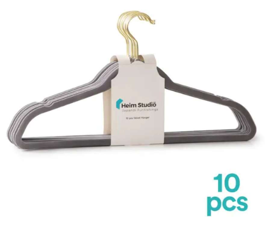 Jual (PRJ Jkt Fair) MARO Velvet Hanger Gold Hook (10pcs) Grey di