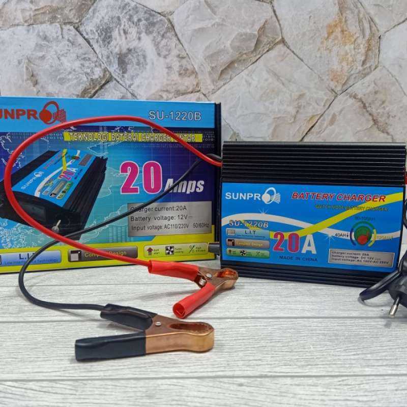 Promo Charger Aki mobil motor pengisian baterai SUNPRO DC 12 v 20A SU