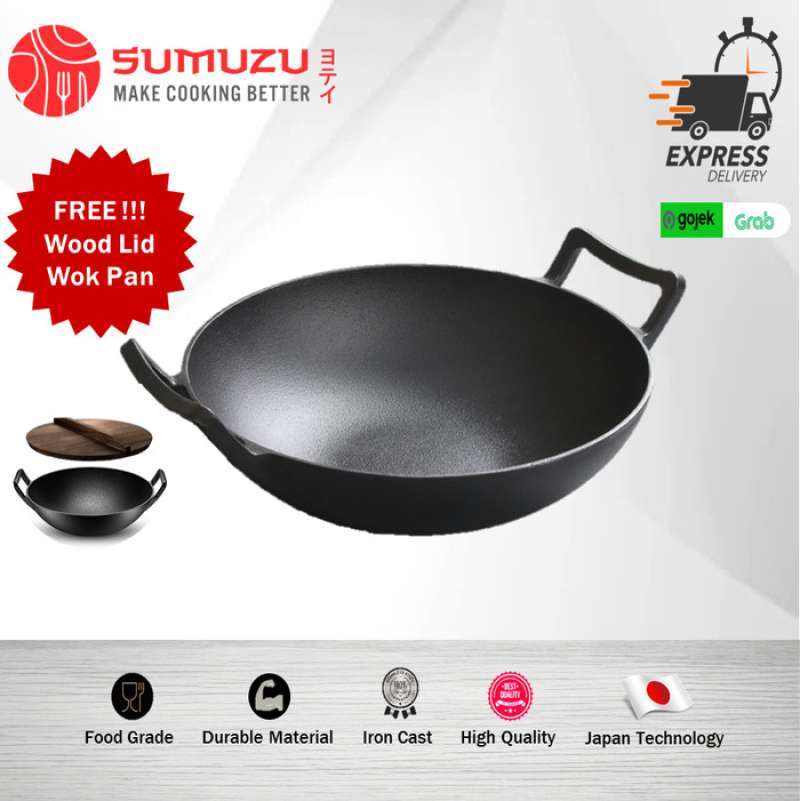 Promo Sumuzu Cast Iron Wokpan Frypan Frying Pan Pre Seasoned Wajan Besi