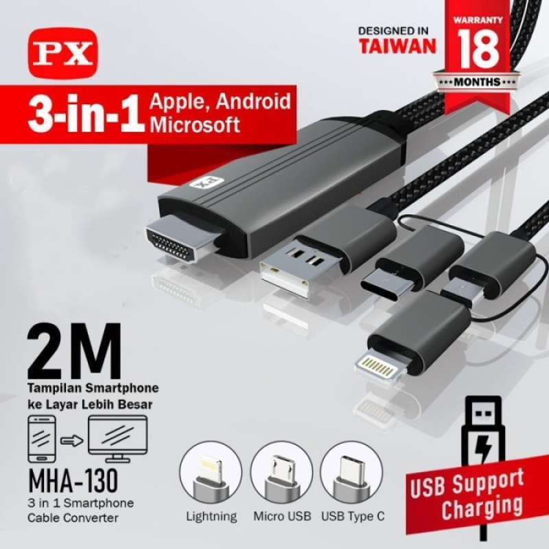 Promo Kabel Mhl 3In1 Hdmi To Type C Usb/Micro/Lightning Converter Px ...