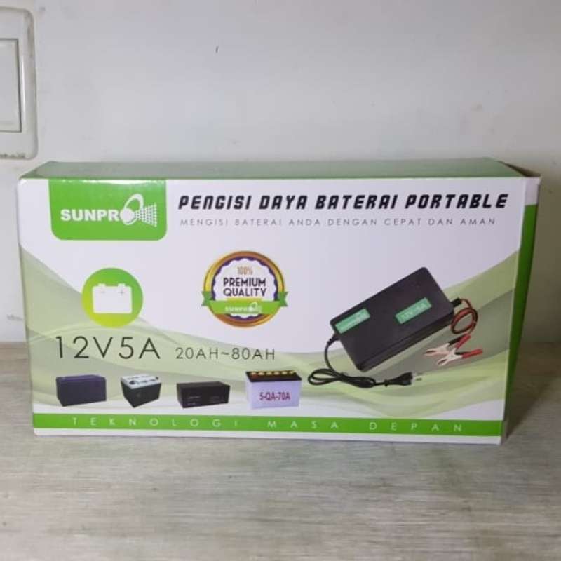 Promo Charger Aki/ Cas Aki Portable Sunpro 12V 5A Diskon 27% di Seller
