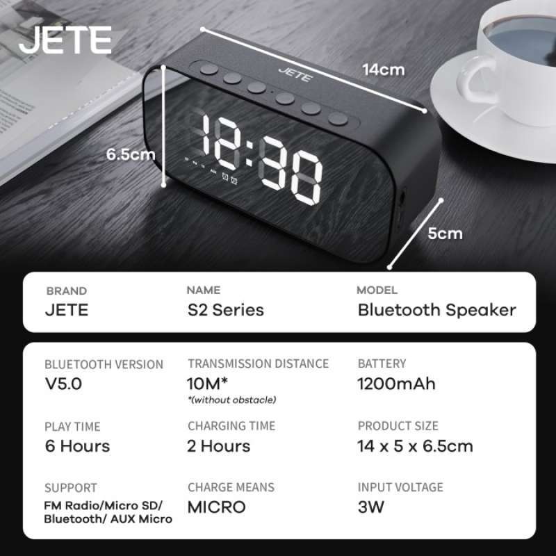 Promo Toko Adaku-speaker Jete S2 Bluetooth V5.0 Stereo Sound With Alarm