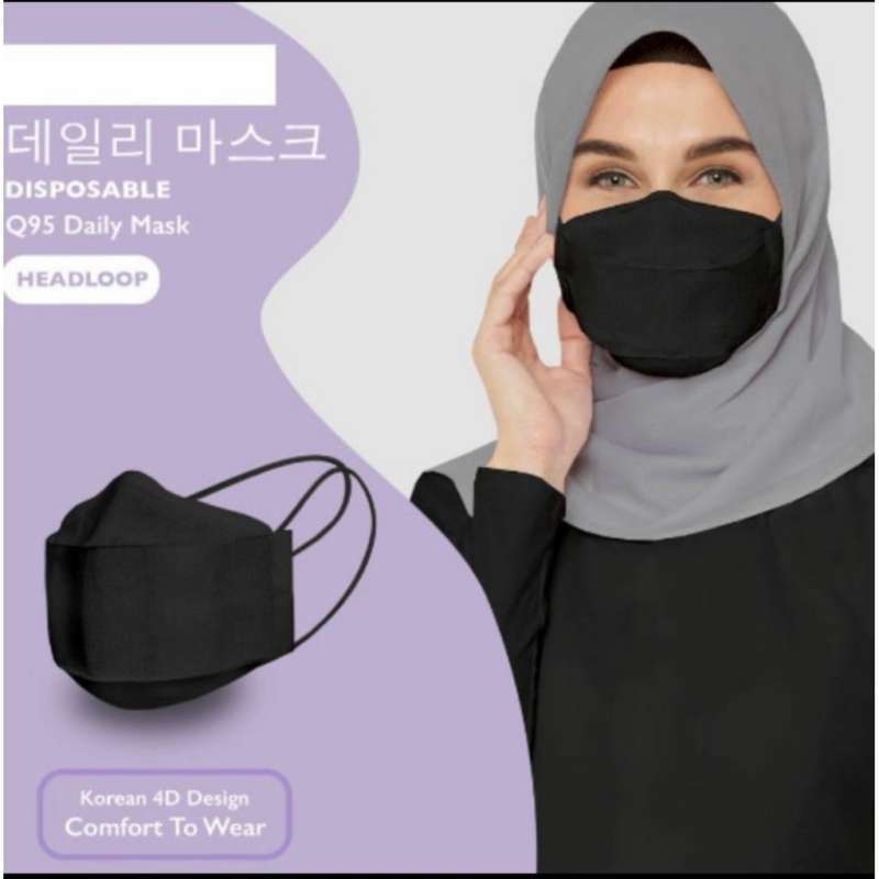 Jual MASKER KF94 HIJAB HITAM PUTIH / MASKER MEDIS KOREA FACE MASK
