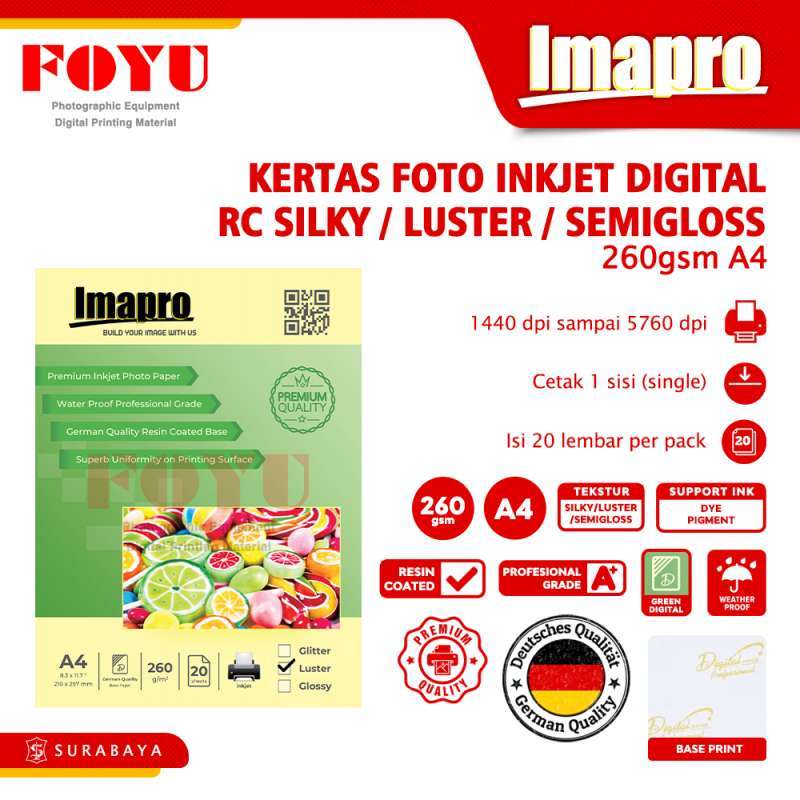 Jual Kertas Foto Photo Paper Inkjet Imapro Green Digital Water Proof Professional Rc Silky