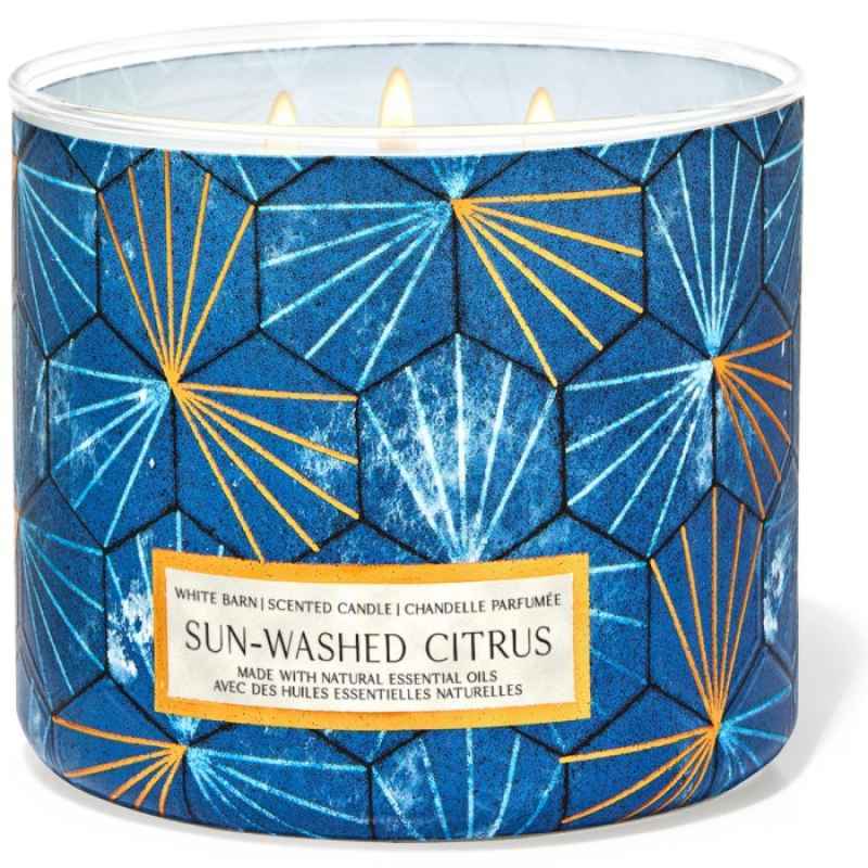 Promo BATH & BODY WORKS BBW SUN WASHED CITRUS YELLOW W 3 WICK CANDLE ...
