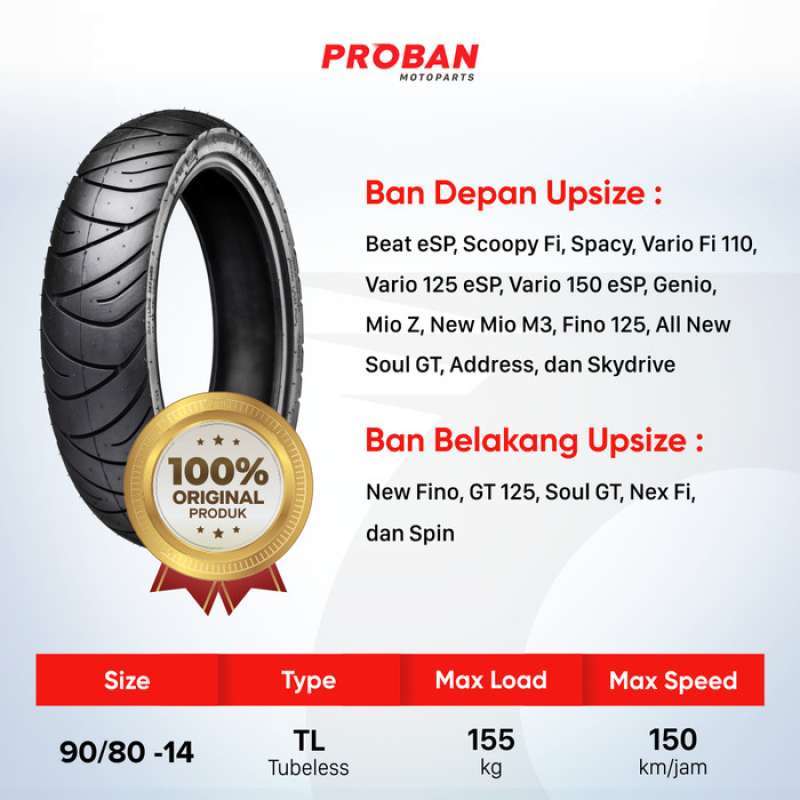 Proban Tl Promo Proban Tl 90/80 Ring 14 Ban Motor Tubeless Diskon 23% Di Seller ...