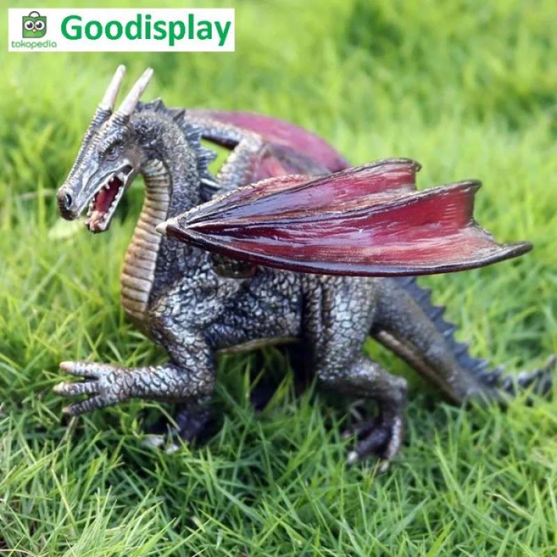 Promo mainan model simulasi hewan mitologi naga hitam iron dragon black