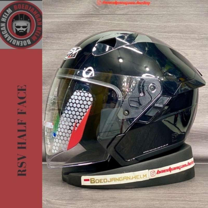 Promo Rsv Helm Sv300 Solid Black Glossy Double Visor Half Face