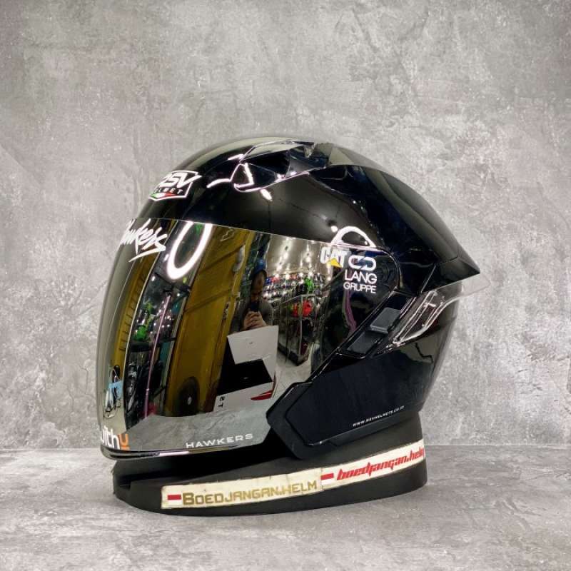 Promo Rsv Helm Sv300 Solid Black Glossy Double Visor Half Face
