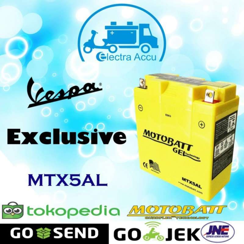 Promo Aki motor Vespa Exclusive Motobatt MTX5AL Aki Kering / Aki Gel
