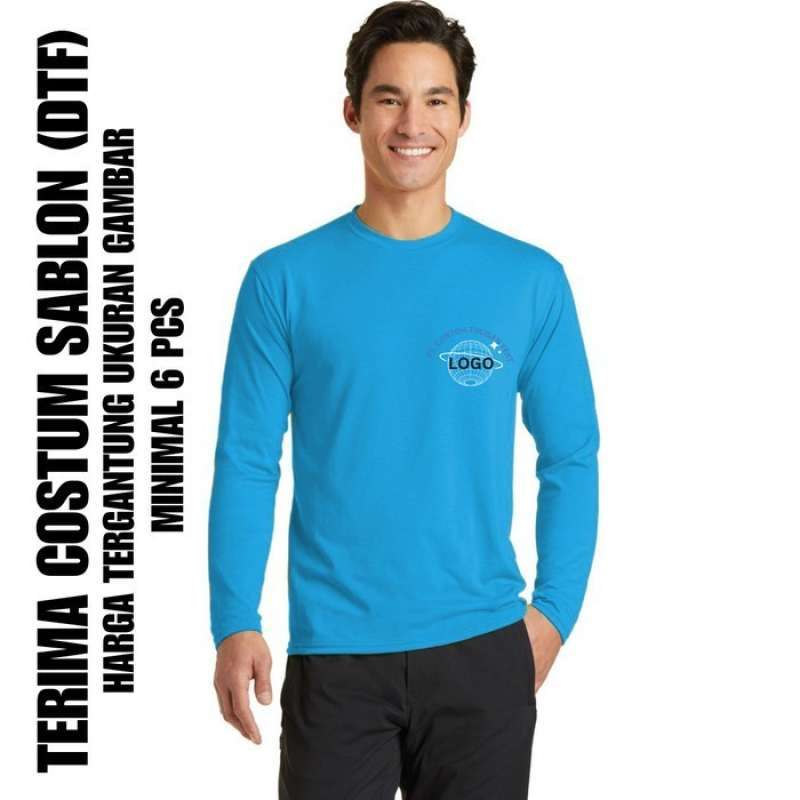 Jual Kaos Lengan Panjang Polos Warna Biru Bca Biru Benhur Pria Dan