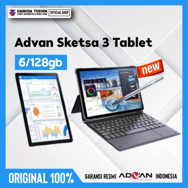 Advan Tab Sketsa 3 dengan Layar 10.1 HD IPS, RAM 6GB, dan Android 13, Gratis Keyboard & Stylus Pen untuk Kreativitas dan Produktivitasmu