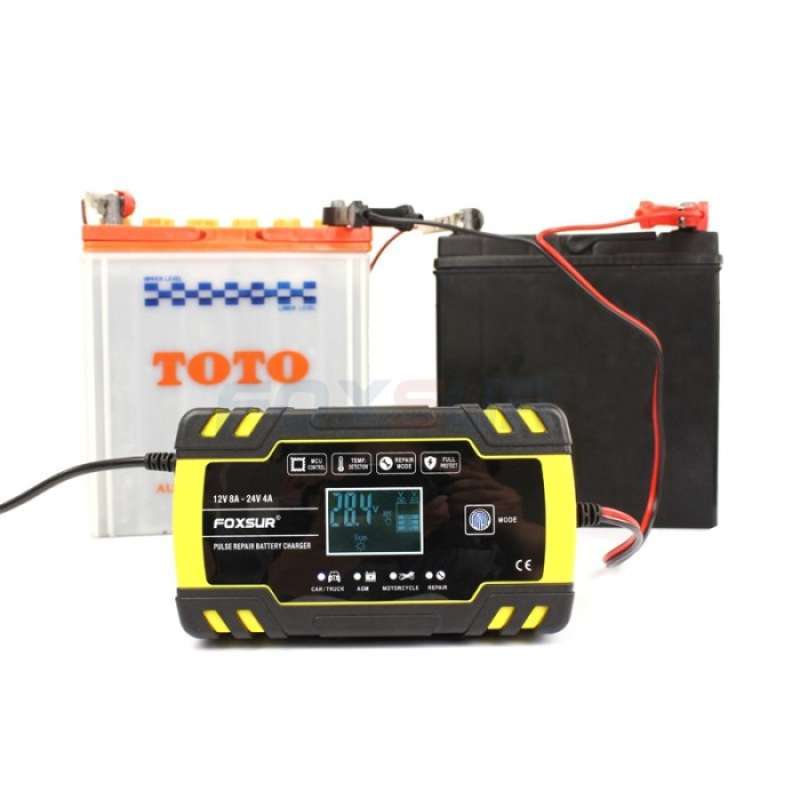 Promo Cas Charger Aki Otomatis Mobil Motor Foxsur 130w 12v/24v 150ah