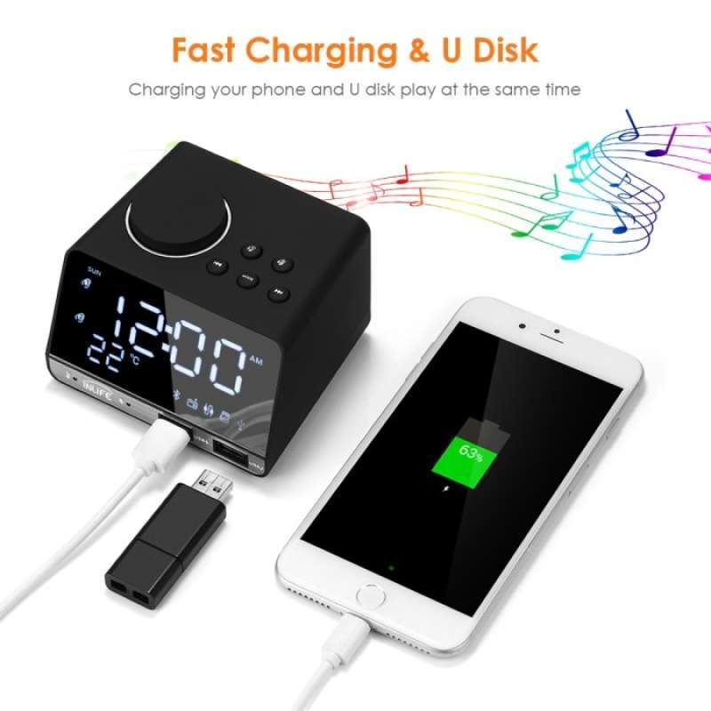 Promo Jam Meja Bluetooth Speaker Alarm Clock Fm Radio Dual Usb Charge