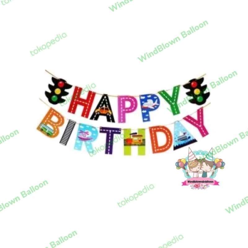 Promo Windblown Banner Flag Birthday Transportation Traffic Lights/hbd