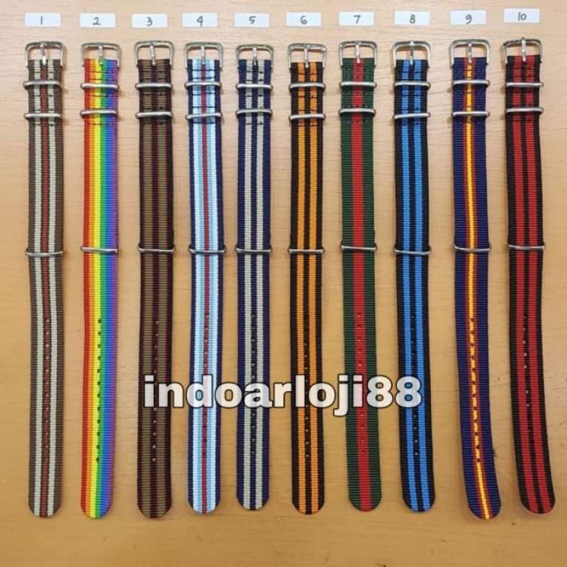 Promo Strap Jam Tangan Model Nato Canvas Nylon Motif Garis Ukuran 18mm