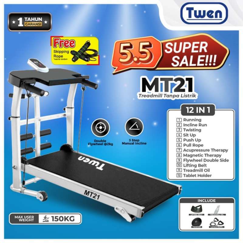 PROMO TREADMILL MANUAL MULTIFUNGSI 5 IN 1 TWEN MT21