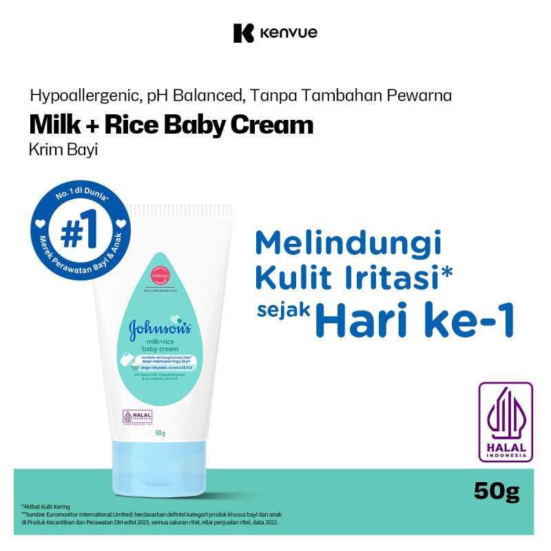 JOHNSON'S Milk Rice Baby Cream 50 gr Krim Bayi 50 gr