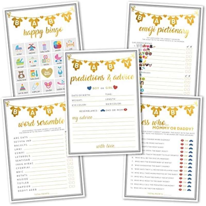 Baby Shower Games Pack - 50 Predictions & Advice Cards, Gender Neutral Fun Activity For Guests