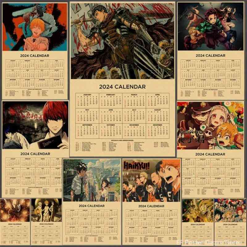 Jual 2024 Calendar Anime Collection Poster Berserk/chainsaw Man/haikyu