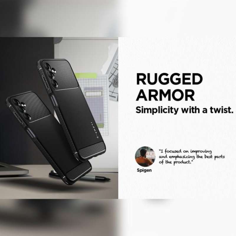 Case Samsung Galaxy A14 5G Spigen Rugged Armor Carbon TPU Soft Casing