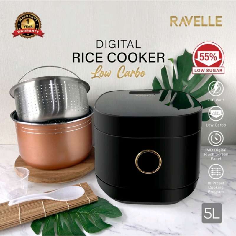 Promo Baru Rice Cooker Ravelle Onyx Black 5 Liter Digital Low Carbo