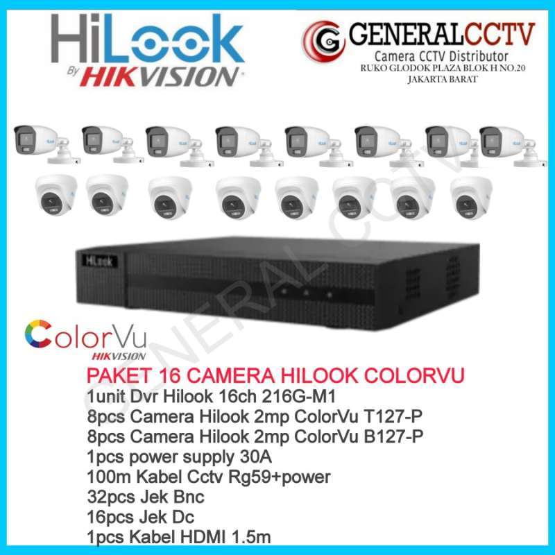 PAKET 16 CAMERA HILOOK COLORVU 2MP LENGKAP SIAP PASANG