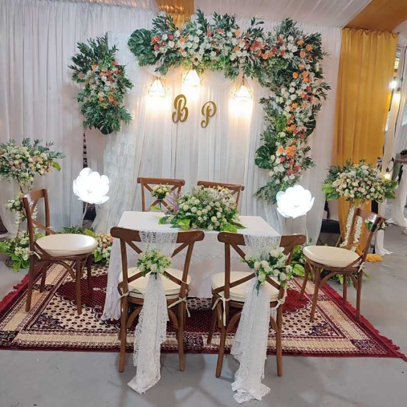 Jual Dekorasi Backdrop Akad Nikah 2 Meter + Meja Akad 6 Kursi Di Seller