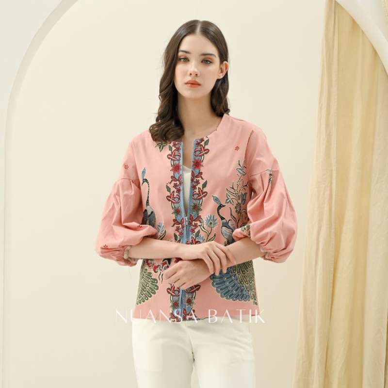 Nuansa Batik Jaket Batik Lengan Balon Bahan Katun Stretch #BBBPINK