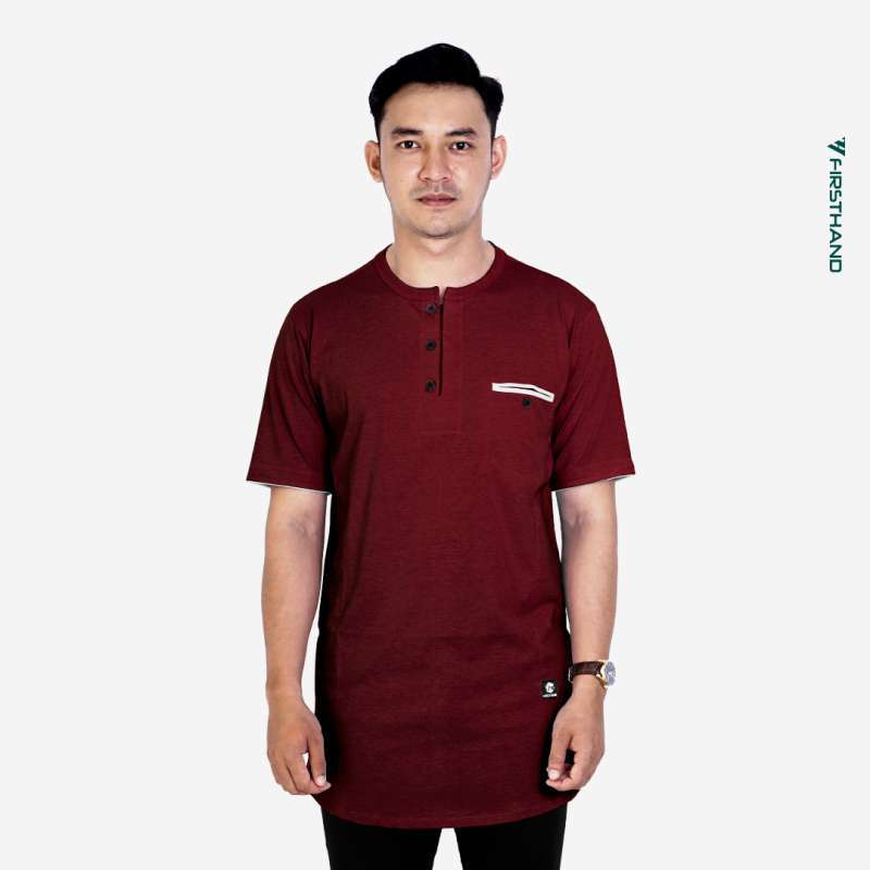 Firsthand Baju Koko Kurta Pria Lengan Pendek Maroon