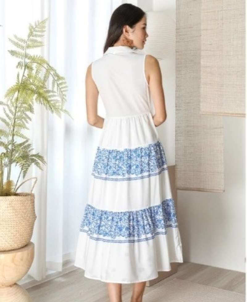 AB971296 Summer Long Dress Midi Gaun Pesta Pantai Wanita Korea Import Putih  White