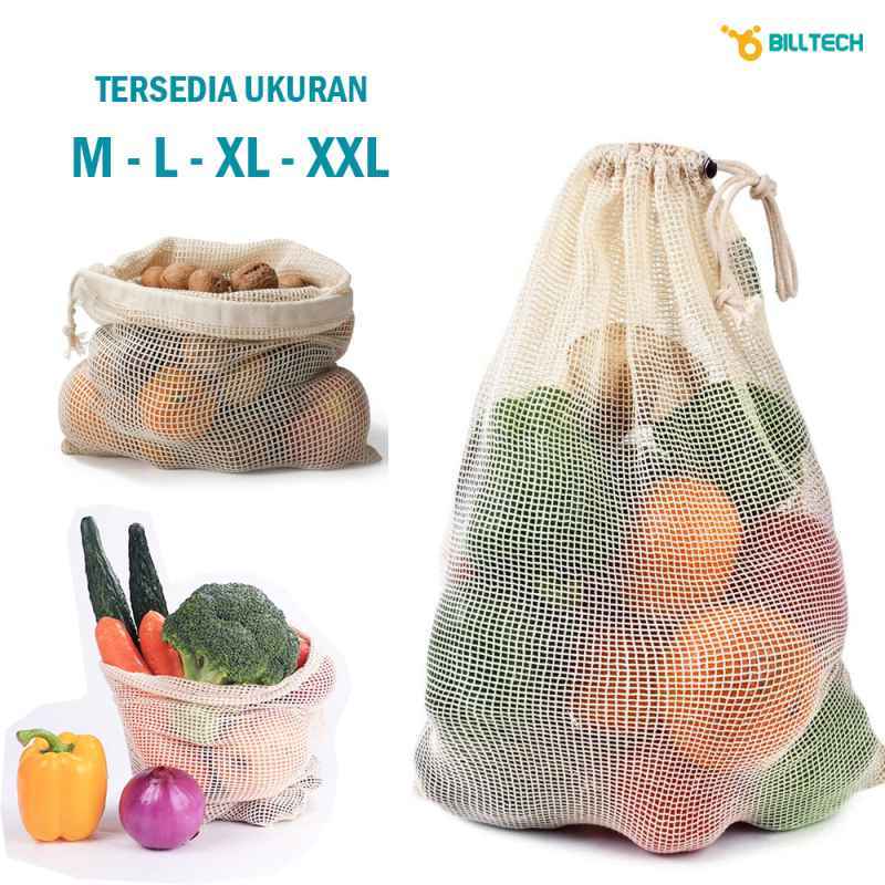 Tas Belanja Lipat Vegetable and Fruit Cotton Mesh Bag