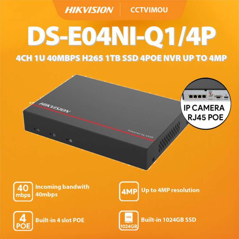Promo Hikvision Dse04niq1/4p 4ch 1u 40mbps H265 1tb Ssd 4poe Nvr Up