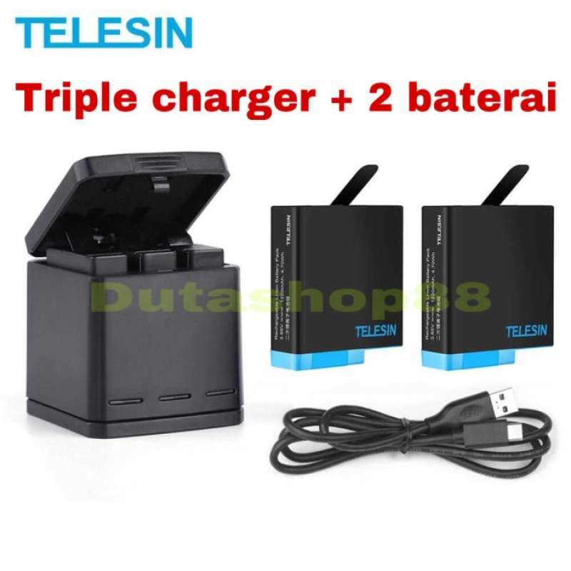 Telesin Set Van 2 Accu's 3-kanaals Acculader Voor GoPro Hero 9 Black Snellader Batterijopslag Draagtas 2 Accus Met Usb Type C Kabel Voor Gopro Hero 9 Black