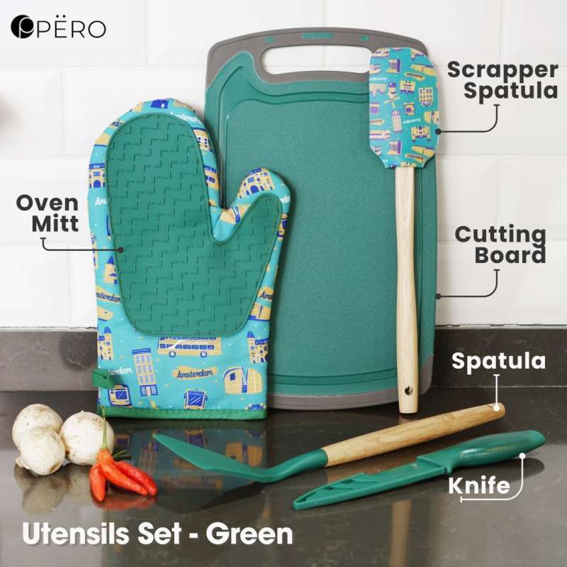 WH Pero Cooking Utensil Set of Set Alat Dapur 5pcs dengan Oven Gloves