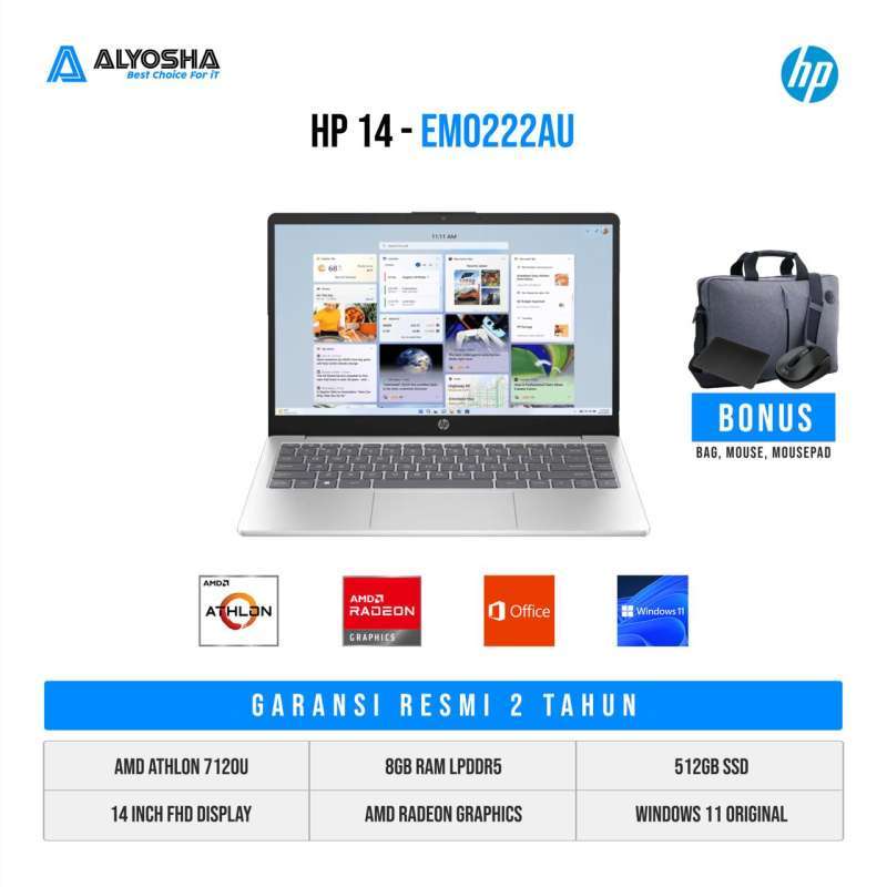 Jual Hp 14s Em0222au Amd Athlon Silver 7120u RAM 8gb 512gb Ssd