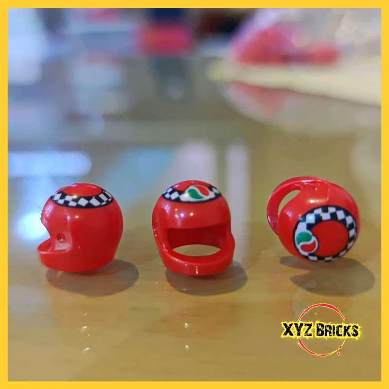 LEGO PARTS 2446pb32 Headgear Red Helmet Motorcycle with Checkered Stripe  and Octan Logo Pattern Race Car Driver