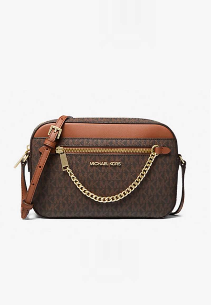 Michael Kors Jet Set Large Logo Crossbody Bag Brown
