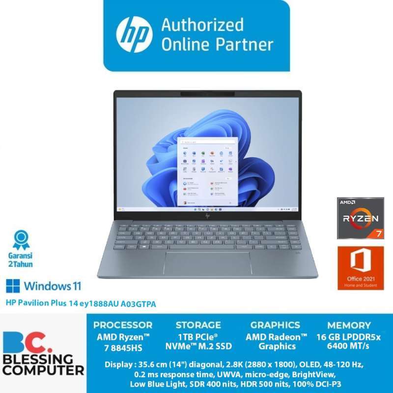 HP Pavilion Plus 14 ey1888AU A03GTPA Ryzen 8845HS 16GB 1TB W11 OHS  Moonlight Blue