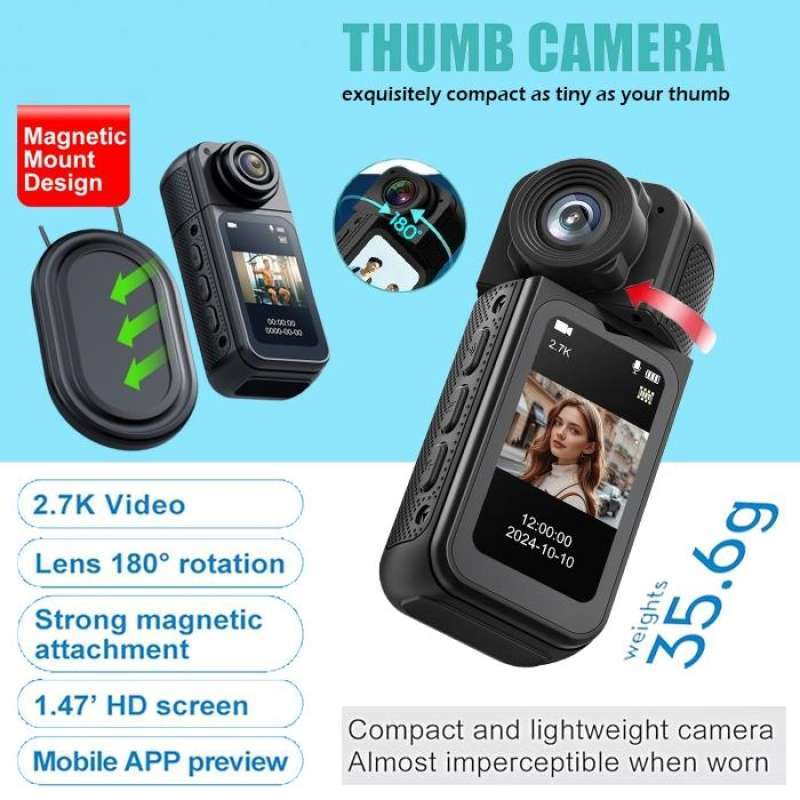 WiFi Mini Action Camera 180° Rotating Sports 12MP UHD Video Recorder  CAM With Magnetic Thumb Action Camera
