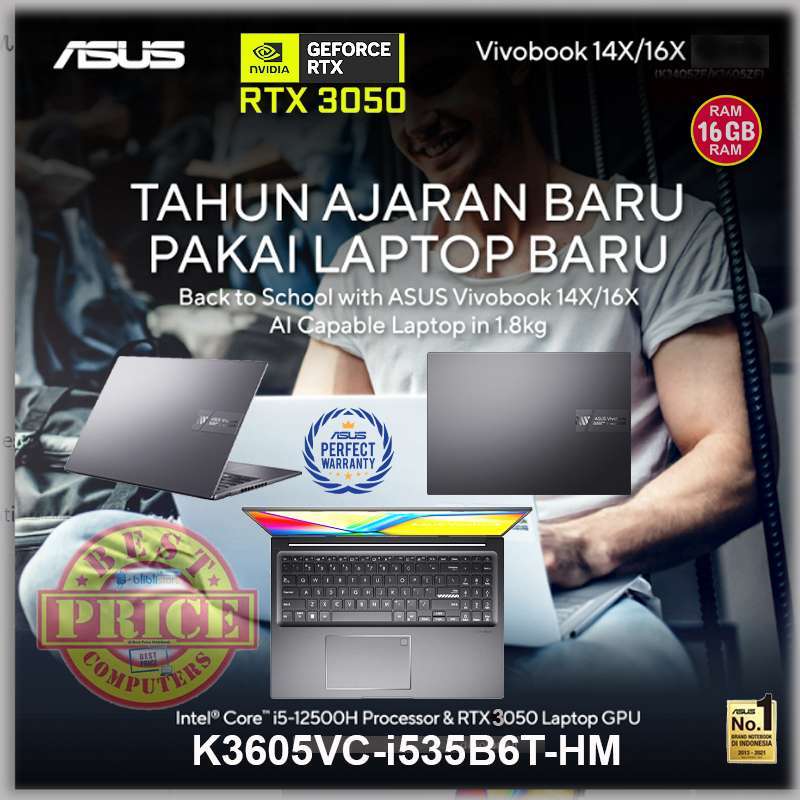 Asus Vivobook 16X K3605VC-i535B6T-HM [i5-13420H|RTX 3050|RAM 16GB|SSD  512GB|Win11|OHS24+365]