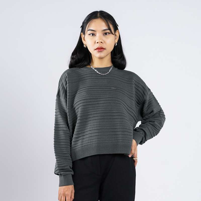 Jual 3second Women's Stripe Jacket Knit Crewneck Sweater Caprice