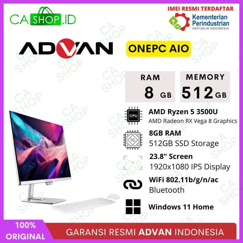 Jual Aio Advan Onepc Ryzen 5-3500u 8gb 512gb All-in-one Desktop 24