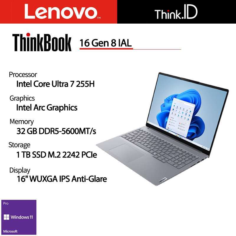 Lenovo ThinkBook 16 Gen 8 dengan Intel Core Ultra 7, 32GB RAM, dan SSD 1TB, Layar 16 IPS untuk Performa Maksimal bagi Profesional Produktif