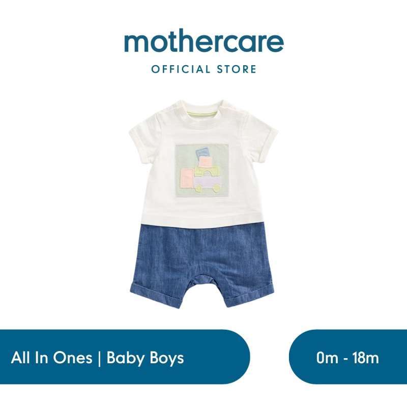 Mothercare Transport Mock Romper Set Terusan Bayi Laki-laki (Putih)