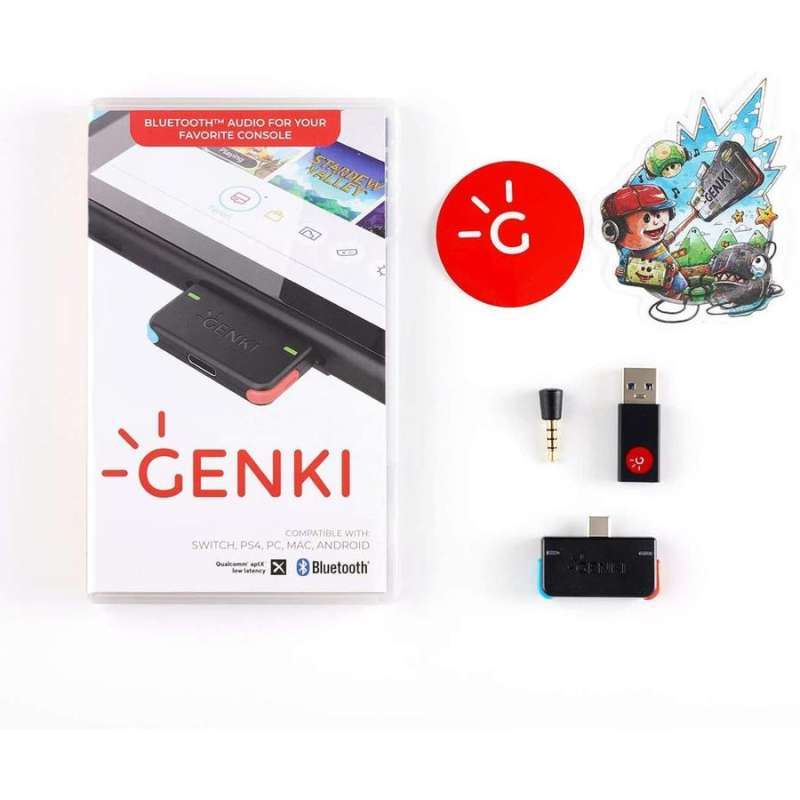 Nintendo Switch Lite GENKI Bluetooth Audio Adapter (Neon Blue Red)