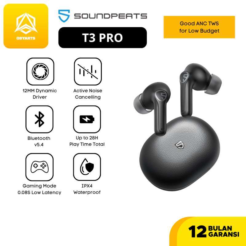 SoundPEATS T3 Pro ANC True Wireless Earphone TWS with Dual Mic AI Call  Noise Reduction