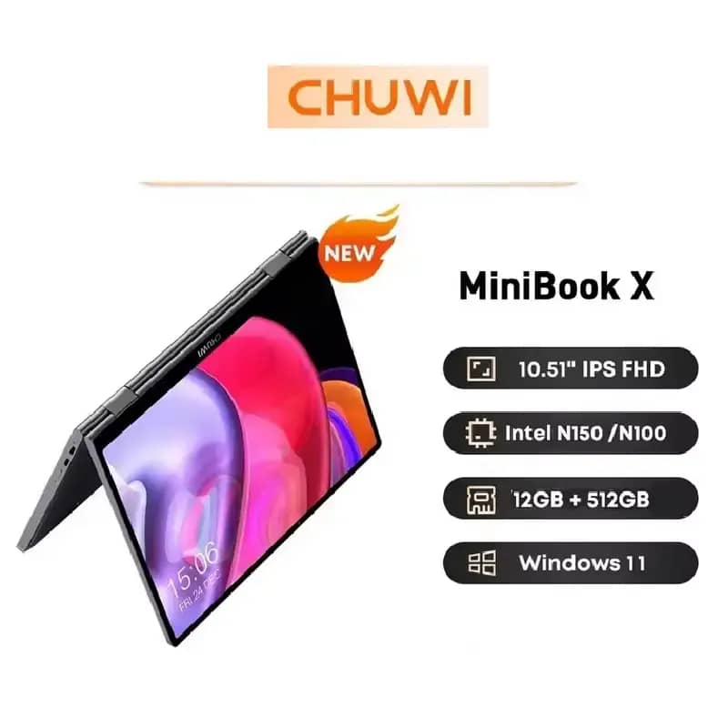 CHUWI MiniBook X Convertible 2in1 Tablet & Laptop dengan Layar Sentuh 10 Inch 2K, RAM 16GB, dan SSD 512GB. Ideal untuk Mahasiswa dan Pekerja Remote