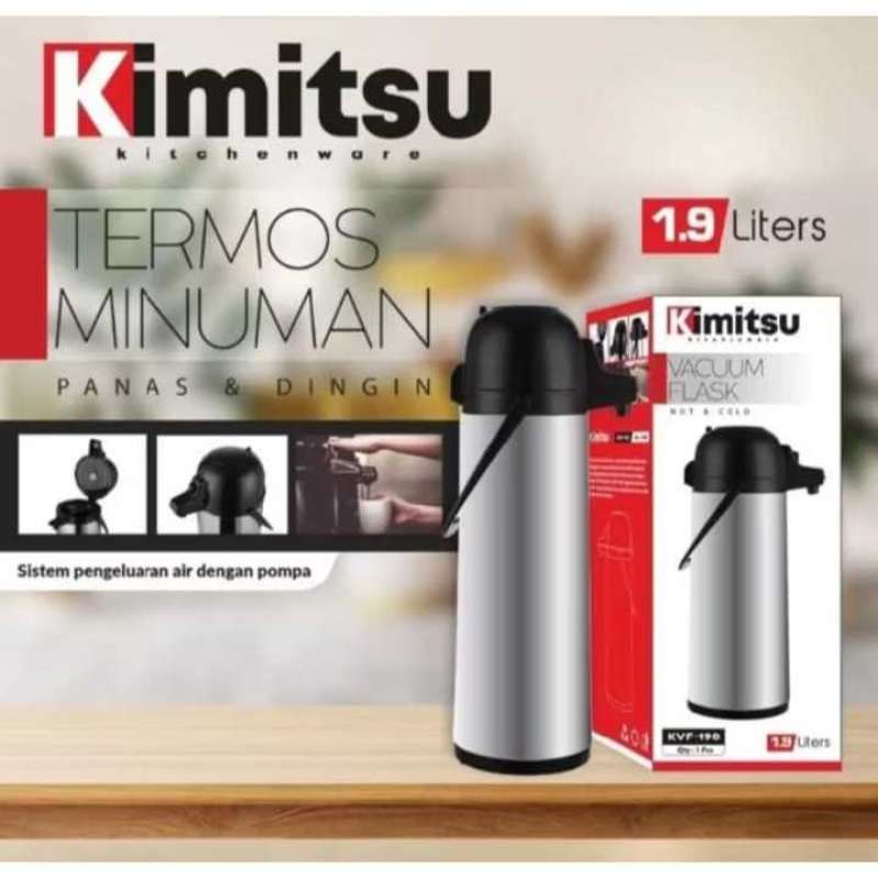 KIMITSU Thermos Pompa Pencet Air Panas Vacuum Flask Hot Cold Liter  KVF-190